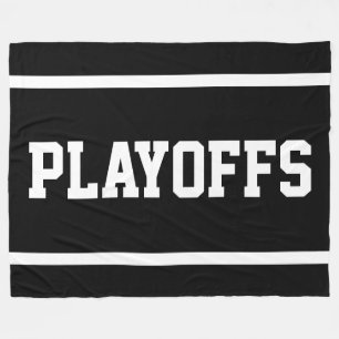 PLAYOFFS Bright Blue Athletic White Text Stripes Fleece Blanket