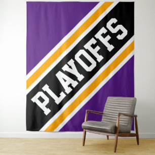 PLAYOFFS Royal Purple Yellow Black Slant Stripes Tapestry
