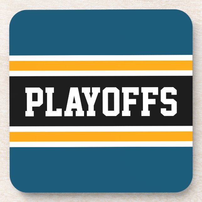 PLAYOFFS Sporty Bold Teal Yellow Black Stripes Coaster (Front)