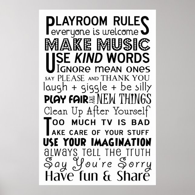 Playroom Rules Poster (Front)