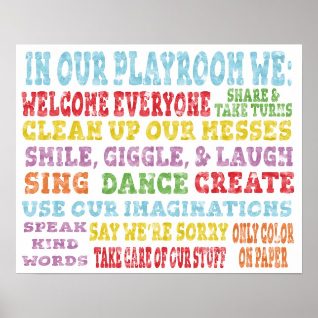 Playroom Rules Poster Rainbow Watercolor (Front)
