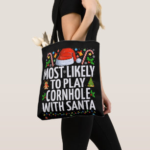 Plays Cornhole With Santa Christmas Game Tote Bag