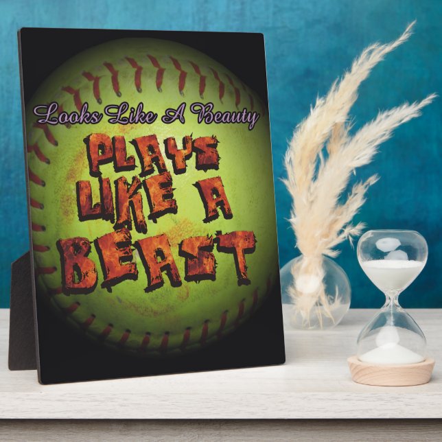Plays Like A Beast Fastpitch Softball Plaque (Side)