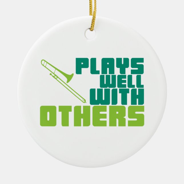 Plays Well with Others - Trombone Ceramic Tree Decoration (Front)
