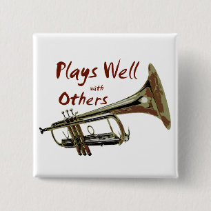 Plays Well with Others/ Trumpet 15 Cm Square Badge
