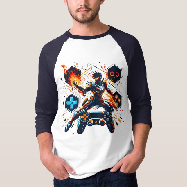 PlayStation Gaming Hero Fire Controller Art T-Shirt (Front)