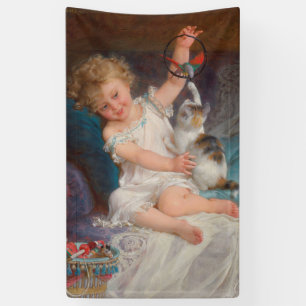Playtime: Girl Playing with her Pet Kitten Banner