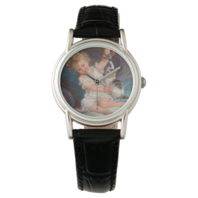 Playtime: Girl Playing with her Pet Kitten Watch (Front)