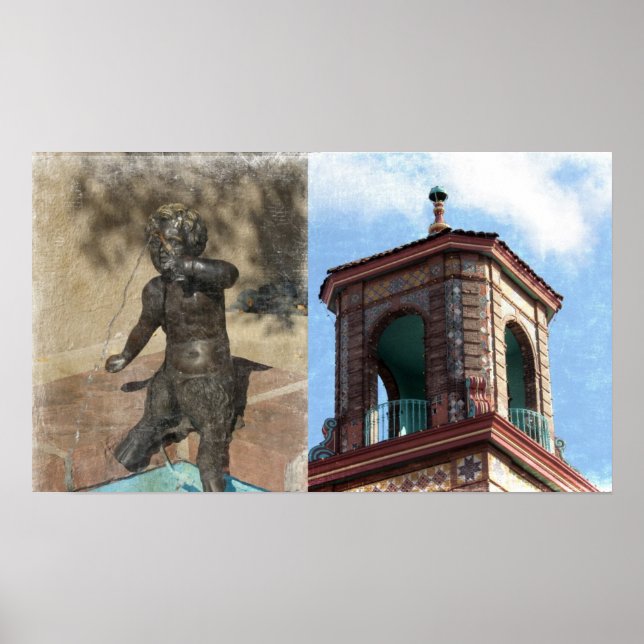 Plaza Building and Fountain Details Poster (Front)