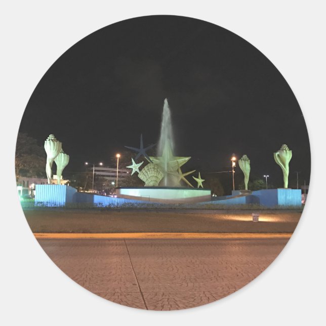 Plaza Caracol Fountain, Cancun Stickers (Front)