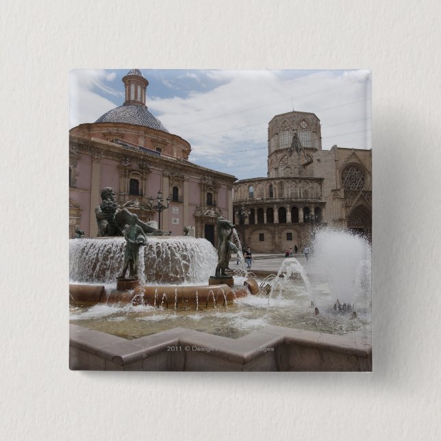 Plaza De La Virgin And Basilica De Virgen 15 Cm Square Badge (Front)