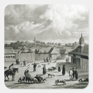 Plaza de San-Carlos de Chiloe, 1835  ] Square Sticker