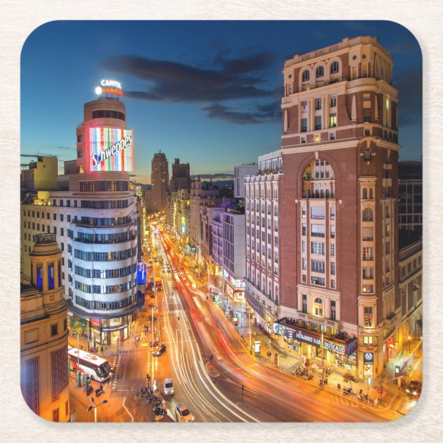 Plaza Del Callao Madrid Spain Square Paper Coaster (Front)