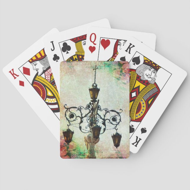 Plaza Light Floral Grunge Playing Cards (Back)