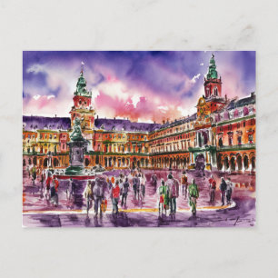 Plaza Mayor, Madrid Watercolor Painting Postcard