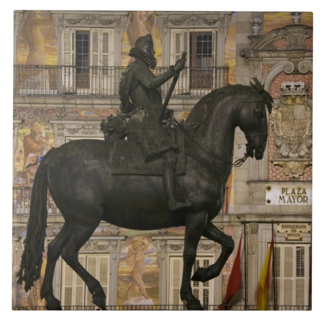 Plaza Mayor with statue of Filipe III, Madrid, Ceramic Tile (Front)