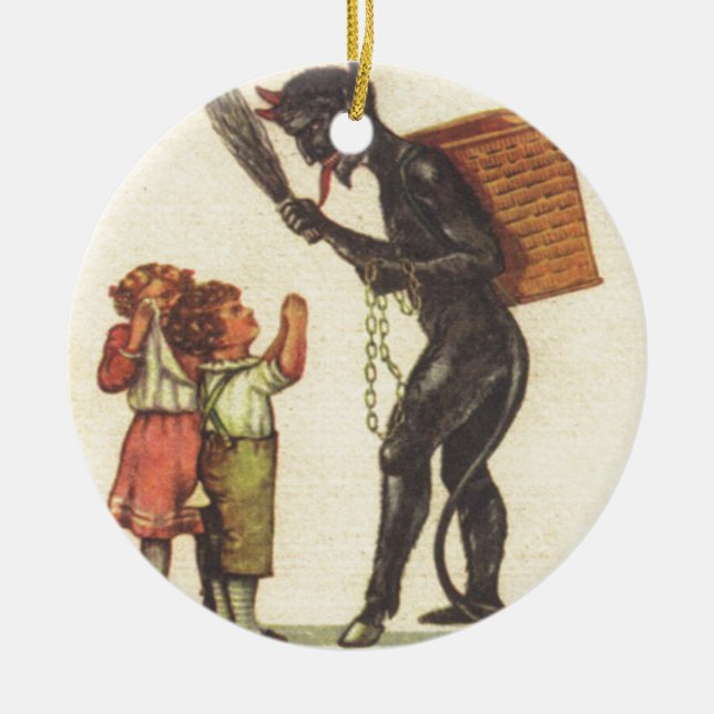 Pleading With Krampus Ceramic Tree Decoration (Front)