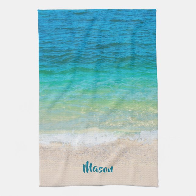 Pleasant Beach (with personalized name) Tea Towel (Vertical)