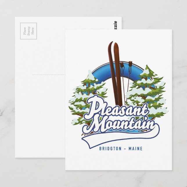 Pleasant Mountain Ski Bridgton logo. Postcard (Front/Back)