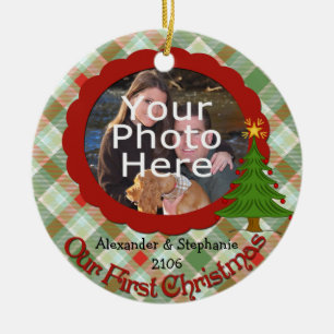 Pleasant Plaid Our First Christmas Ornament