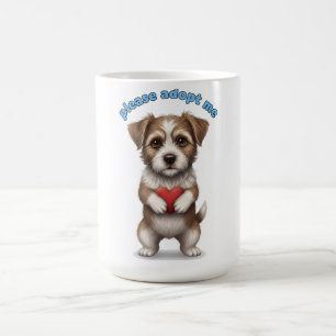Please Adopt Me – Cute Rescue Dog Illustration wit Coffee Mug