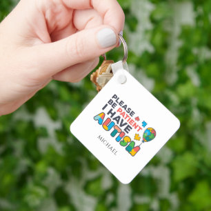 Please Be Patient Autism Awareness Return Address Key Ring