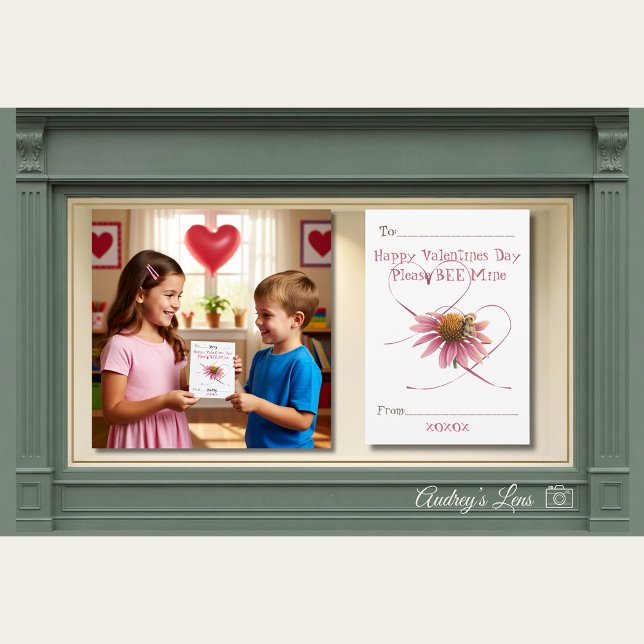 "Please Bee Mine" Floral Classroom Valentine Card (Creator Uploaded)