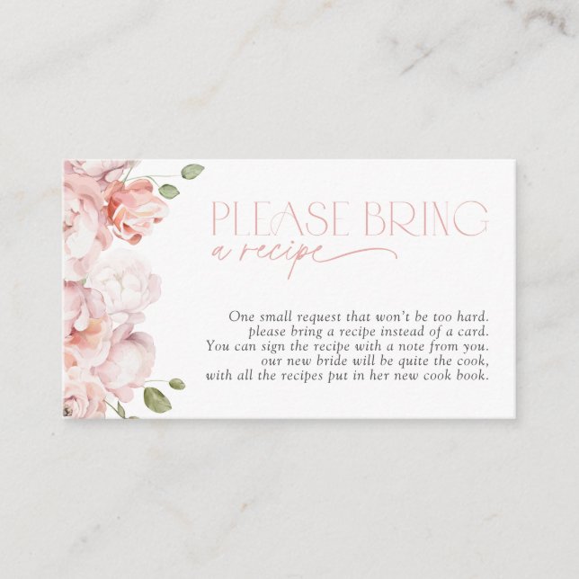 Please Bring A Recipe Blush Pink Floral Shower Enclosure Card (Front)