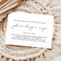 Please bring a recipe Bridal Shower Enclosure Card
