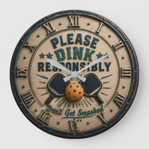 Please Dink Responsibly Funny Pickleball Large Clock
