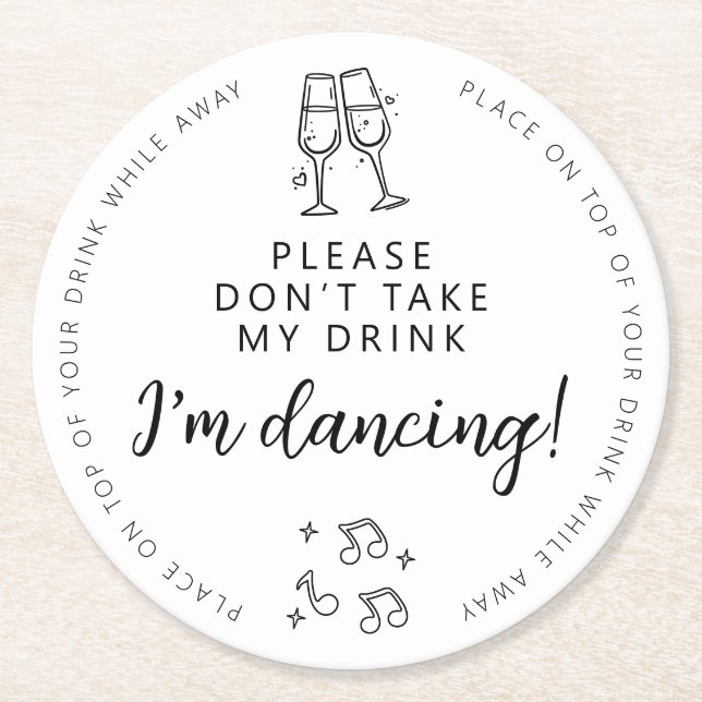 Please Don’t Take My Drink Minimal Elegant Modern Round Paper Coaster (Front)