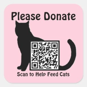 Please Donate Custom QR Code Cat Theme Pink Square Sticker