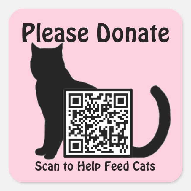 Please Donate Custom QR Code Cat Theme Pink Square Sticker (Front)