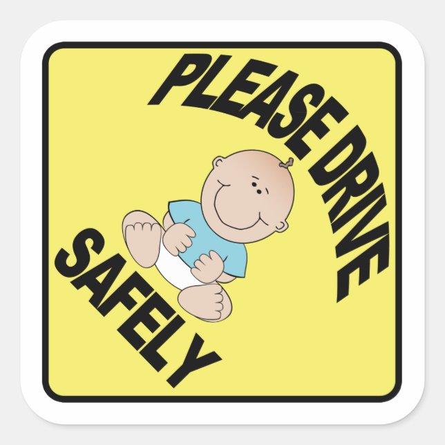 Please drive Safely - Baby Boy yellow caution Square Sticker (Front)
