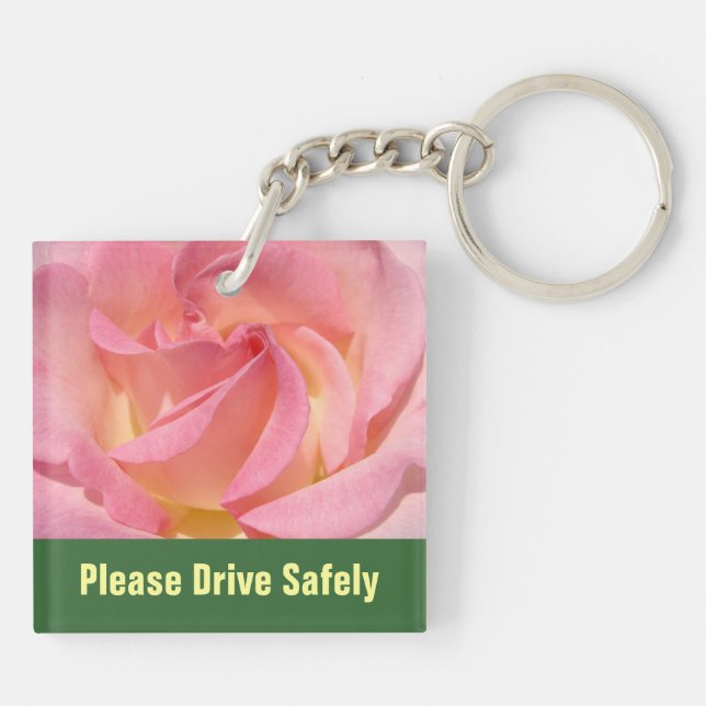 Please Drive Safely keychains Pink Rose Flower (Back)