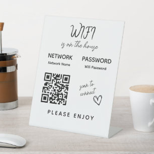Please Enjoy Wifi Password Scan to Connect QR Code Pedestal Sign
