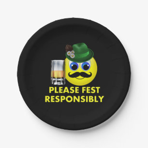Please Fest Responsibly Oktoberfest Emoji Paper Plate