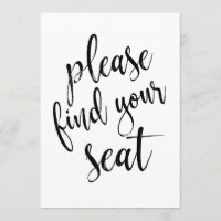 Please Find Your Seat Affordable Calligraphy Sign