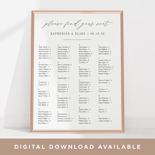 Please Find Your Seat | Alphabetical Seating Chart (Creator Uploaded)