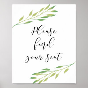Please find your seat Watercolor leaves sign