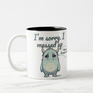 Please Forgive Me – Sad Cute Monster Apology Gift  Two-Tone Coffee Mug