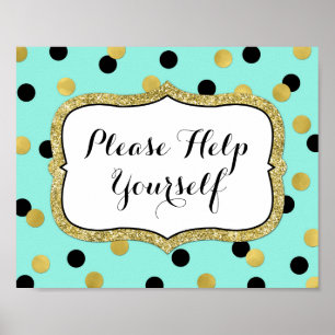 Please Help Yourself Blue Black Gold Confetti Poster