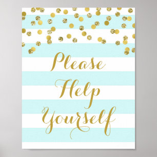 Please Help Yourself Sign Blue Stripes Gold