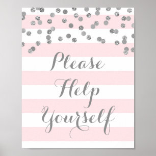 Please Help Yourself Sign Pink Stripes Silver