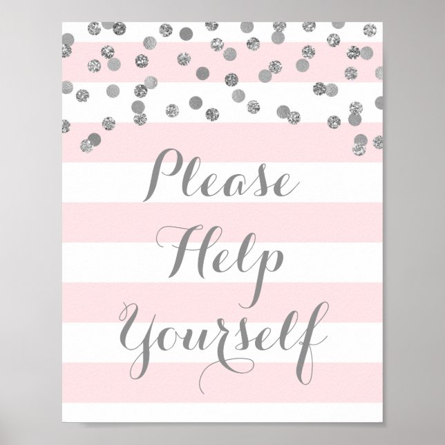 Please Help Yourself Sign Pink Stripes Silver (Front)