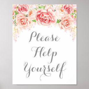 Please Help Yourself Sign Pink Watercolor Flowers