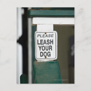 Please leash your dog sign postcard