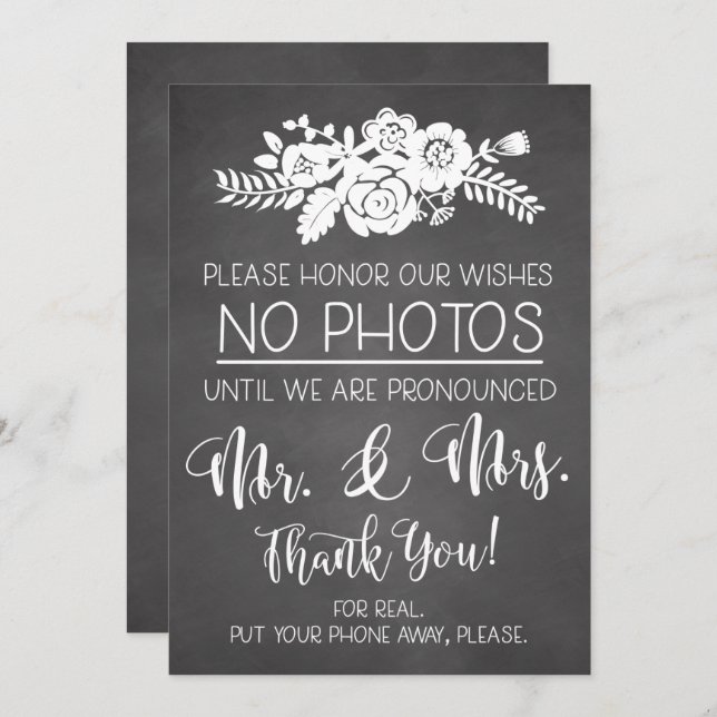 Please No Cell Phone Photos Wedding Ceremony Sign Invitation (Front/Back)