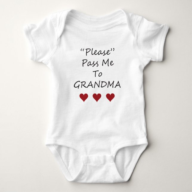 Please Pass Me To Grandma Saying Hearts Red Baby Bodysuit (Front)