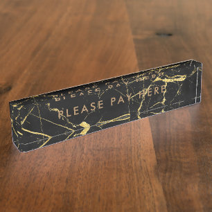 Please Pay here Sign Black Marble Gold Business Nameplate